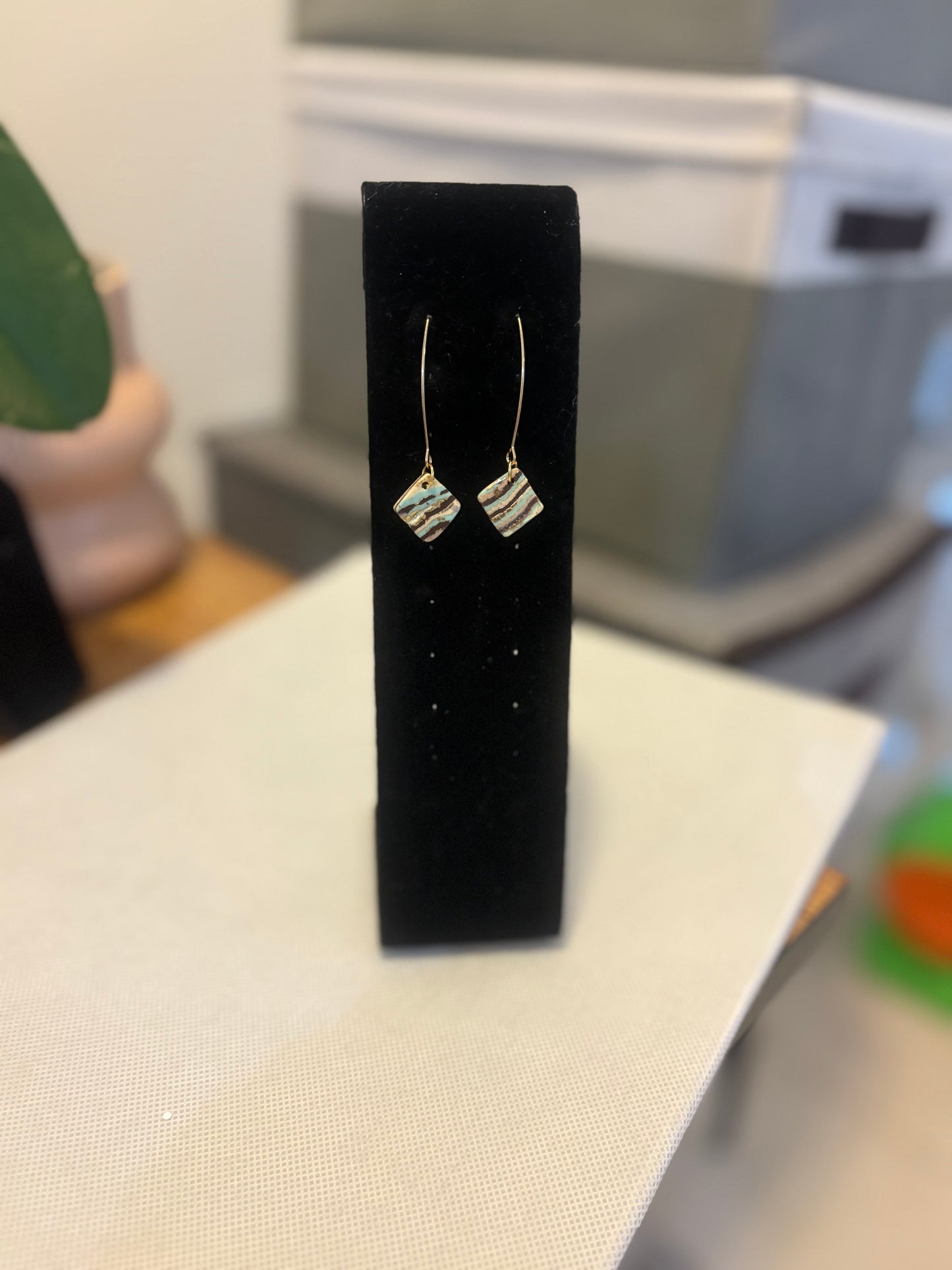 Turquoise striped square dangles