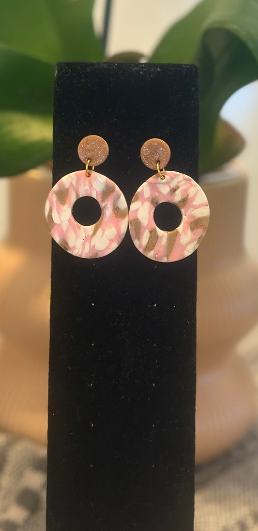 Brown white and pink hoops