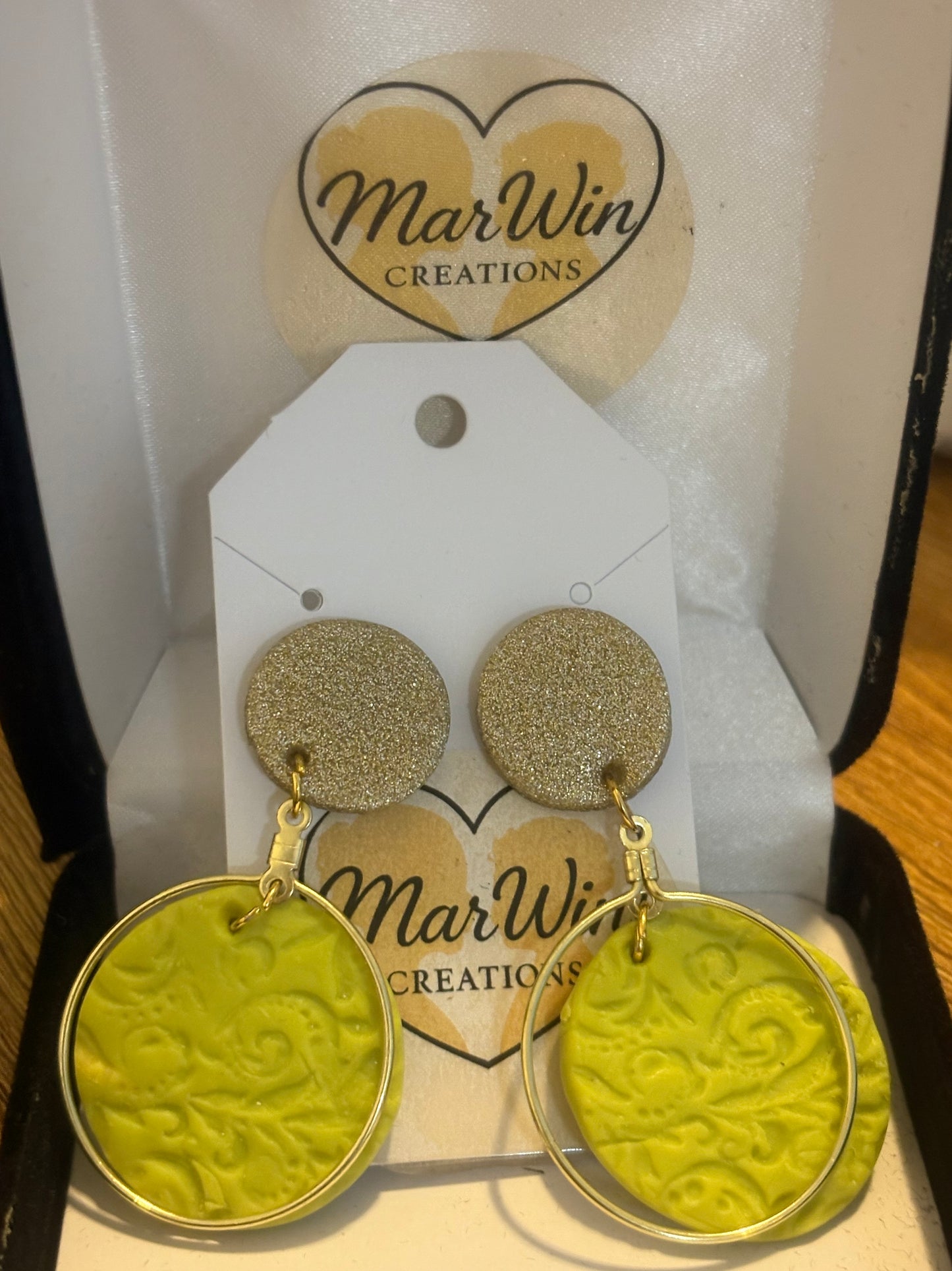 Glittery Gold and Green Earrings