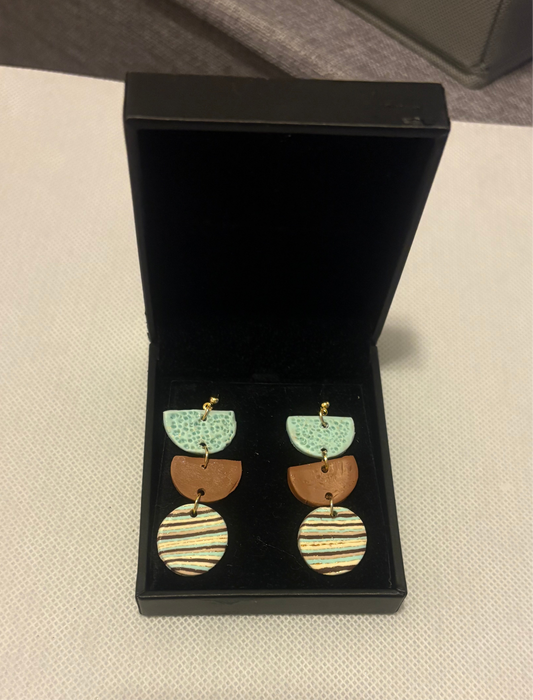 Turquoise and brown half circles dangles