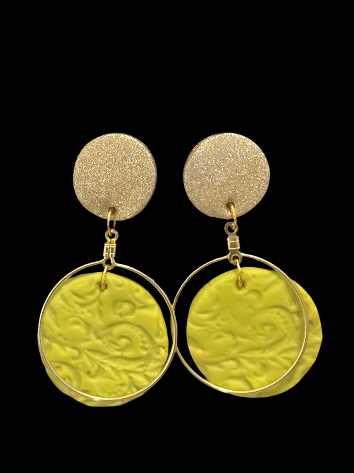 Glittery Gold and Green Earrings