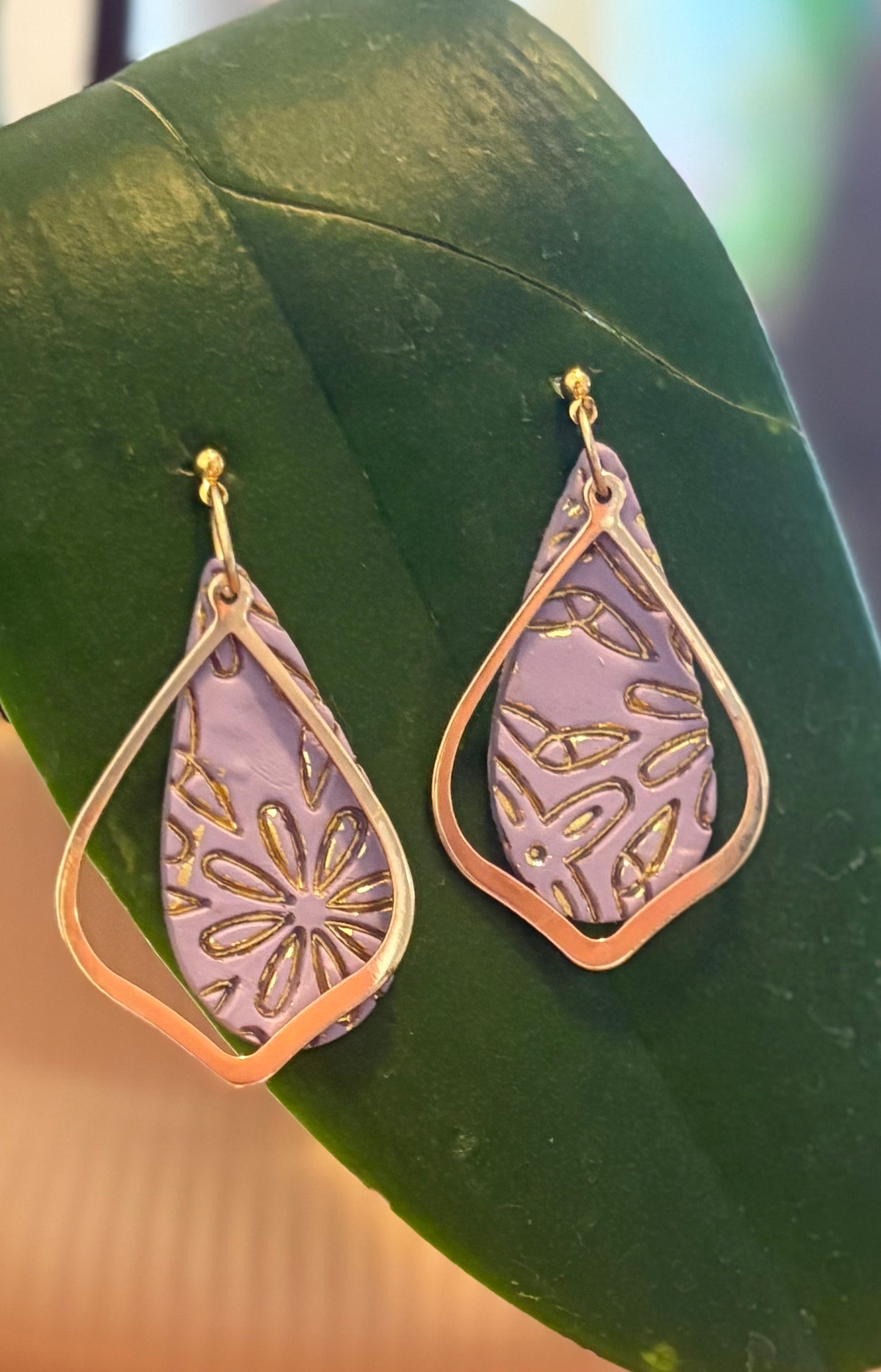 Gold findings with purple clay