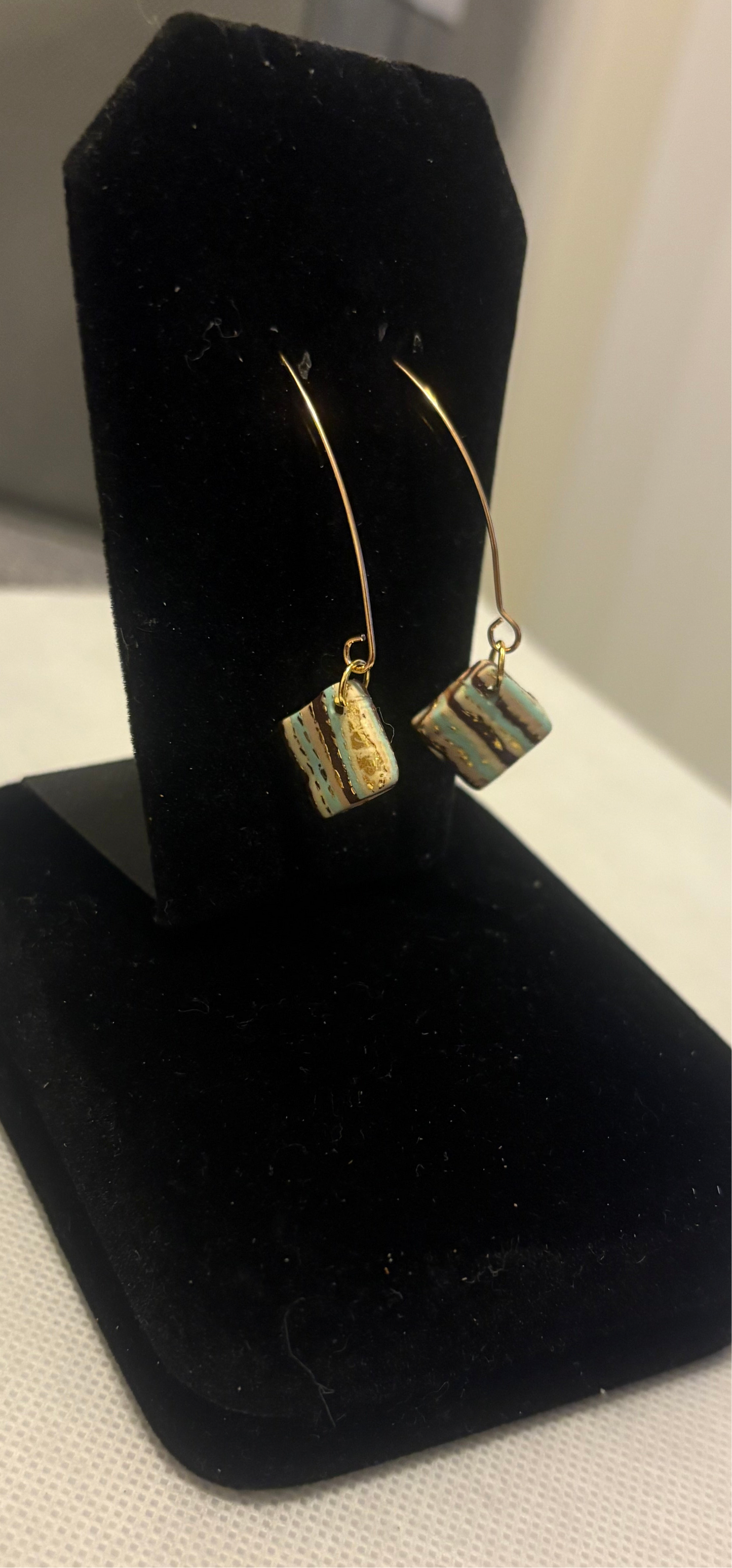 Turquoise striped block dangles