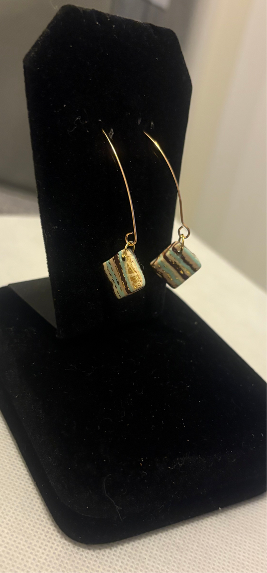 Turquoise striped block dangles