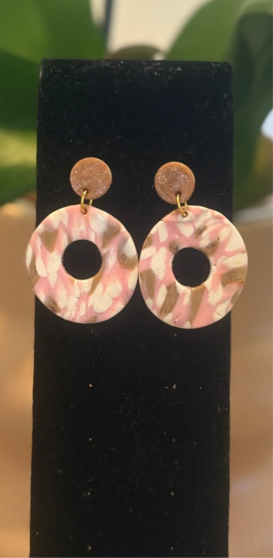 Brown white and pink hoops