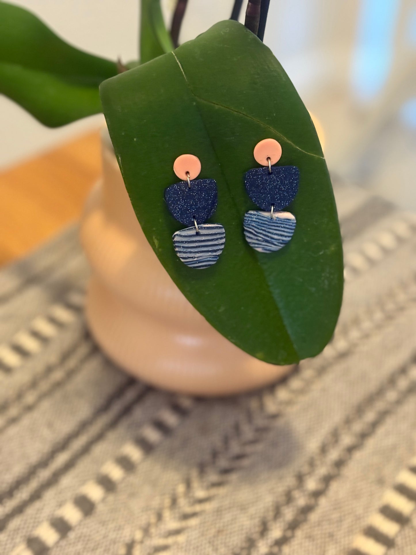 Navy, white and a splash or orange