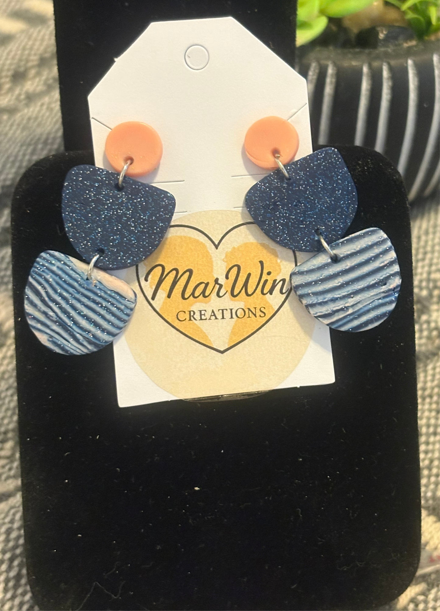 Navy, white and a splash or orange