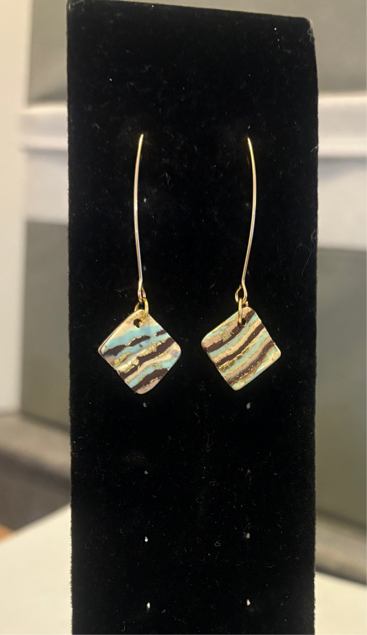 Turquoise striped square dangles